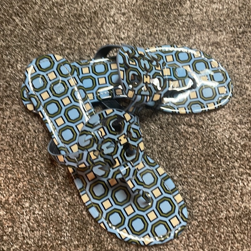 Tory Burch Miller octagon geometric chambray blue sandal size 9 - Picture 3 of 5